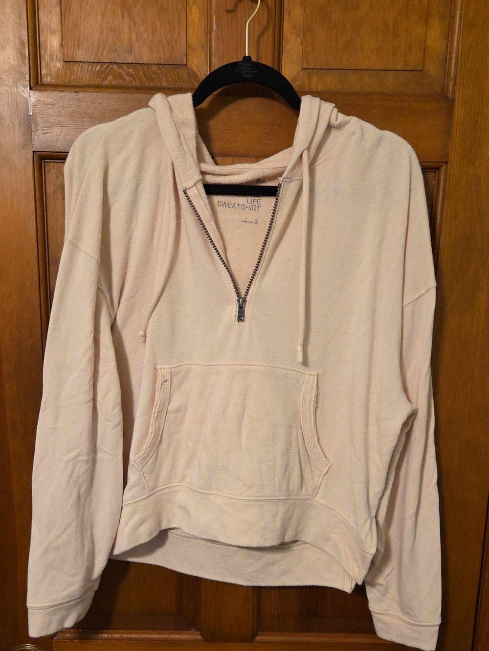 Women's Half Zip Cropped Hoodie in Light Pink By SO Women's Size X Large